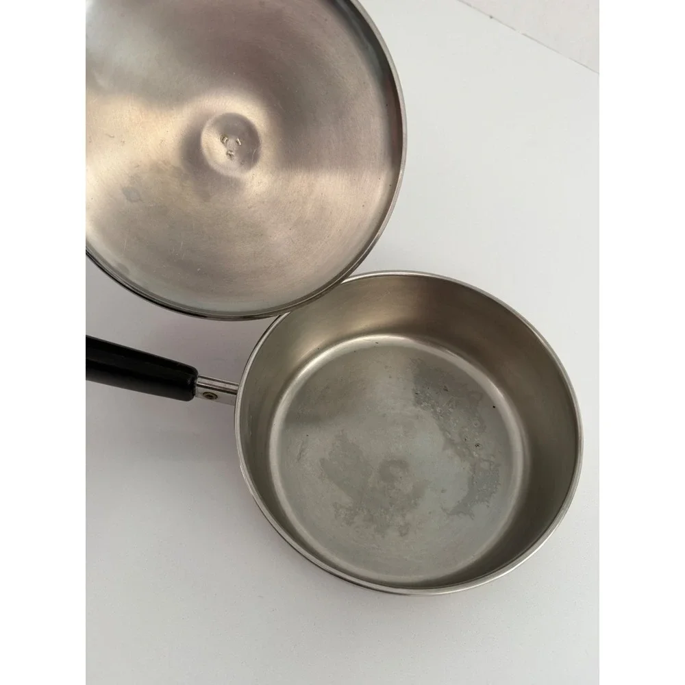 Vintage Revere Ware 3/4 Qt Saucepan Copper Bottom Stainless Steel Pot with Lid